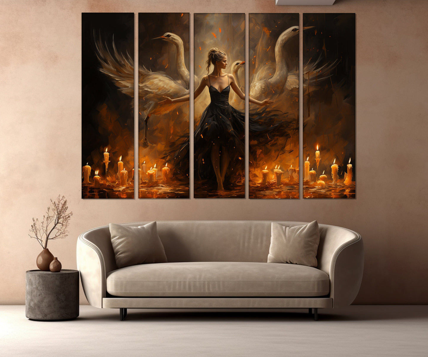 Black Swan Ballerina Painting Canvas Print, Ballet Wall Art, Ballet Studio Decor, Ballerina Gift, Ballet Poster, Framed and Ready to Hang