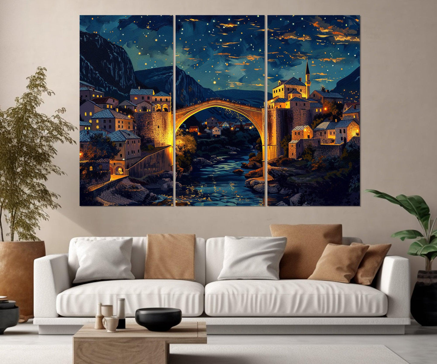 Mostar Bridge Canvas - Multi Panel Bosnia Wall Decor | Abstract Framed Cotton Canvas Print