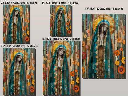 Saint Maria Wood Art – Natural Wood Print | Mosaic Religious Wall Decor