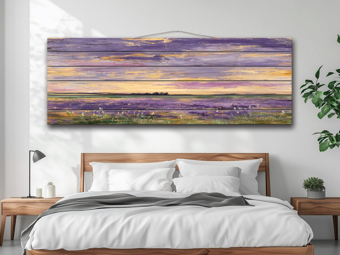 Wood Wall Art – Dreamy Lavender Field Print | Rustic Cabin Decor & Natural Wood Plank Artwork