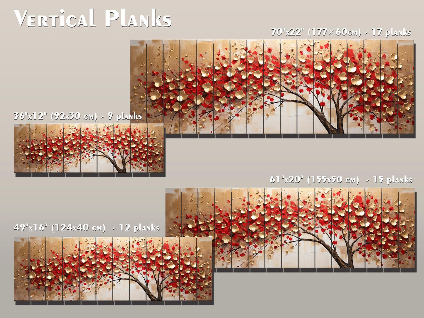 Red Gold Wood Print – Abstract Tree Wall Art On Natural Wood Panels