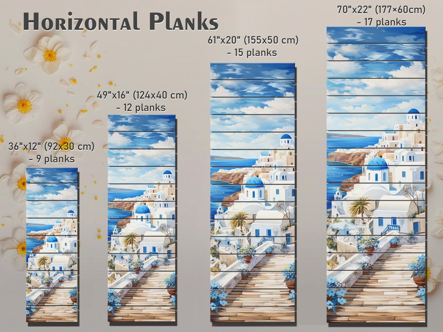 Santorini Wood Art – Abstract Greek Wall Decor Printed on Natural Wood Panel