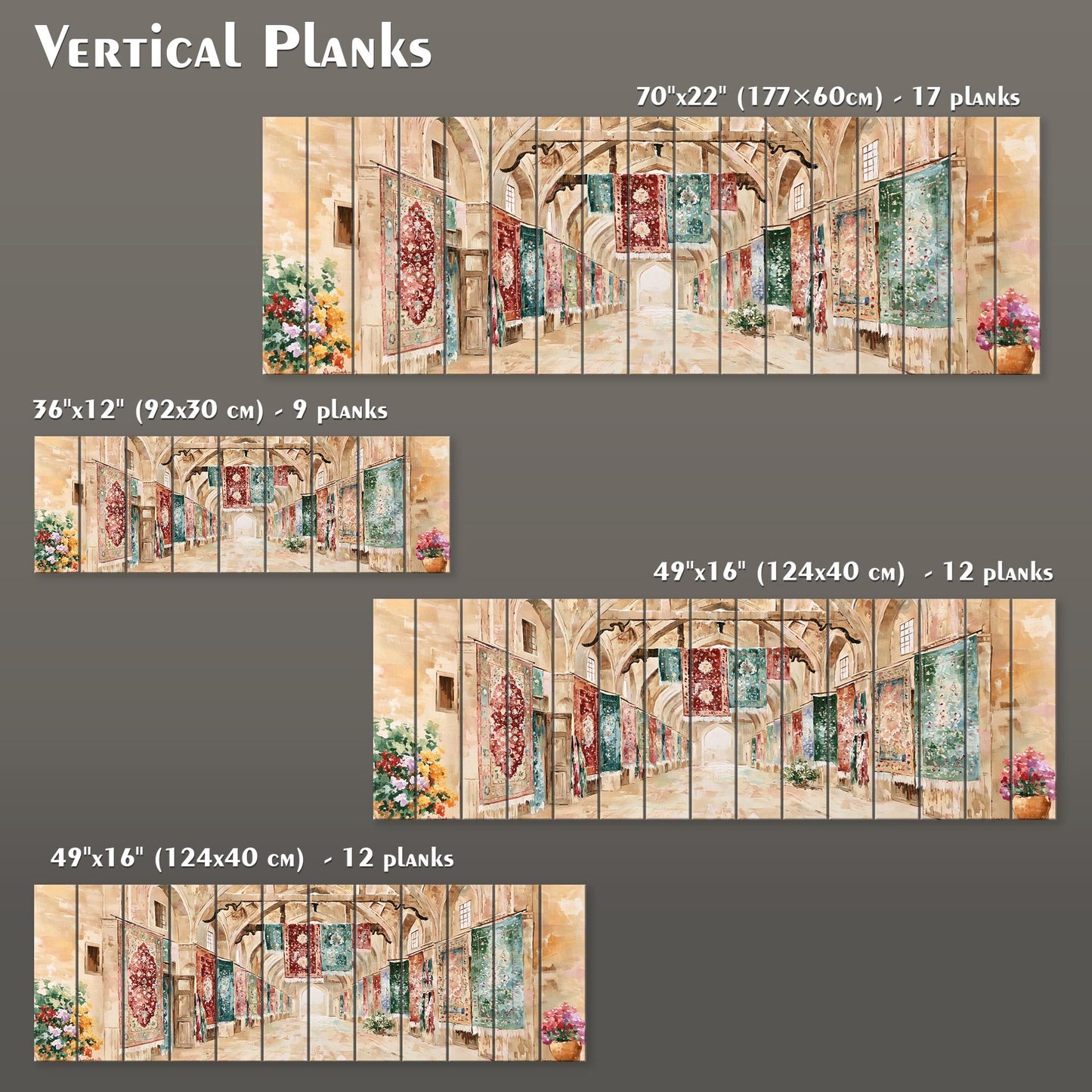 Persian Carpet Hall Canvas Print, Historic Bazaar Wall Art, Oriental Textile Market Painting, Middle Eastern Decor