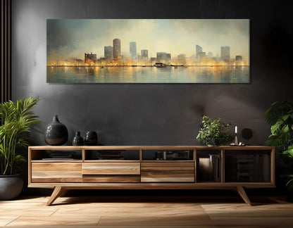 Milwaukee Skyline Canvas Abstract City Art – Framed Canvas Print, Ready to Hang