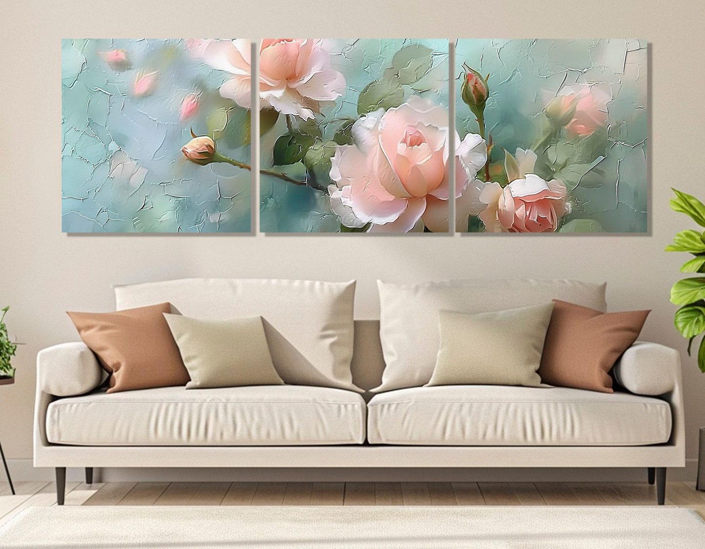 Roses Canvas Print – Impressionist Wall Art | Soft Colors Rose Framed Decor