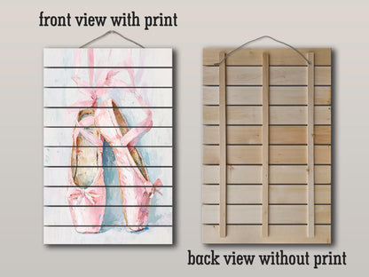 Pink Ballet Shoes Wall Art - Wooden Wall Decor | Pastel Dance Print on Wood