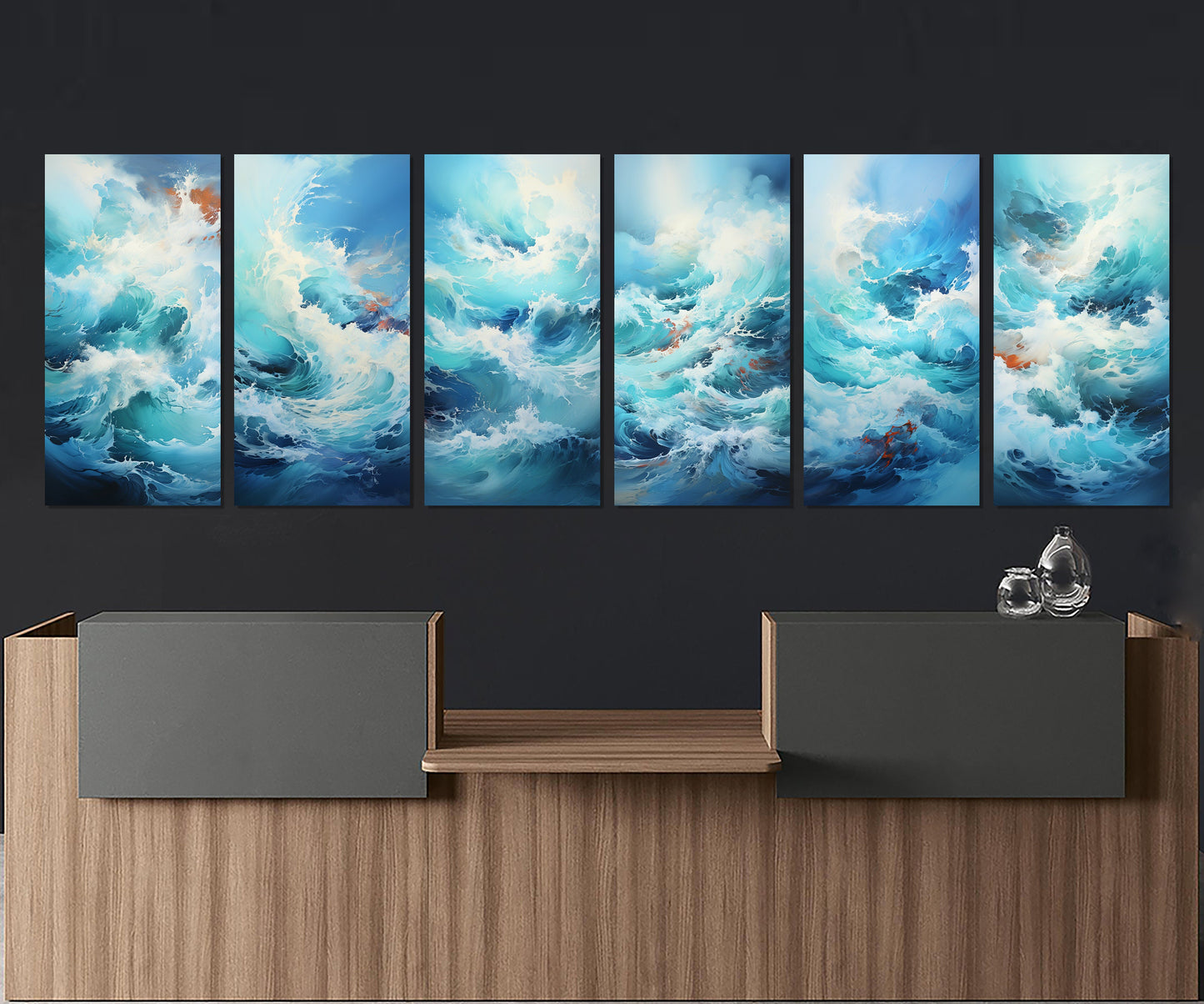 Abstract Ocean Wall Art – 6 Panel Canvas Art | Framed Ocean Waves Print