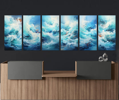Abstract Ocean Wall Art – 6 Panel Canvas Art | Framed Ocean Waves Print