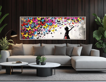 Street Art Canvas Print, Banksy Style Wall Art, Graffiti Canvas Art, Butterfly Girl, Graffiti Street Art Painting, Framed and Ready to Hang