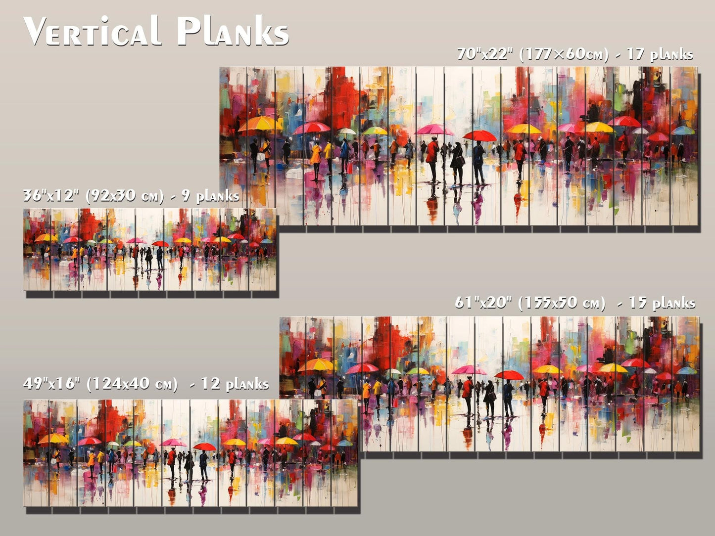 Wooden Wall Art – Abstract Rainy City Print on Natural Wood Planks | Colorful Decor