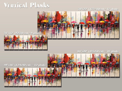 Wooden Wall Art – Abstract Rainy City Print on Natural Wood Planks | Colorful Decor