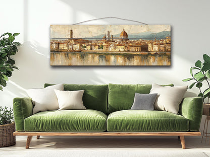 Florence Skyline Wood Print – Beige Wall Decor | Italian Cityscape Art On Wooden Hanging