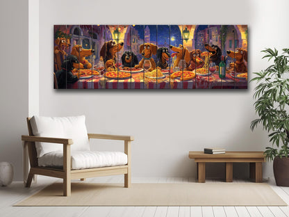 Dachshund Pizza Art – Rustic Wood Wall Art With Playful Dog Party Painting