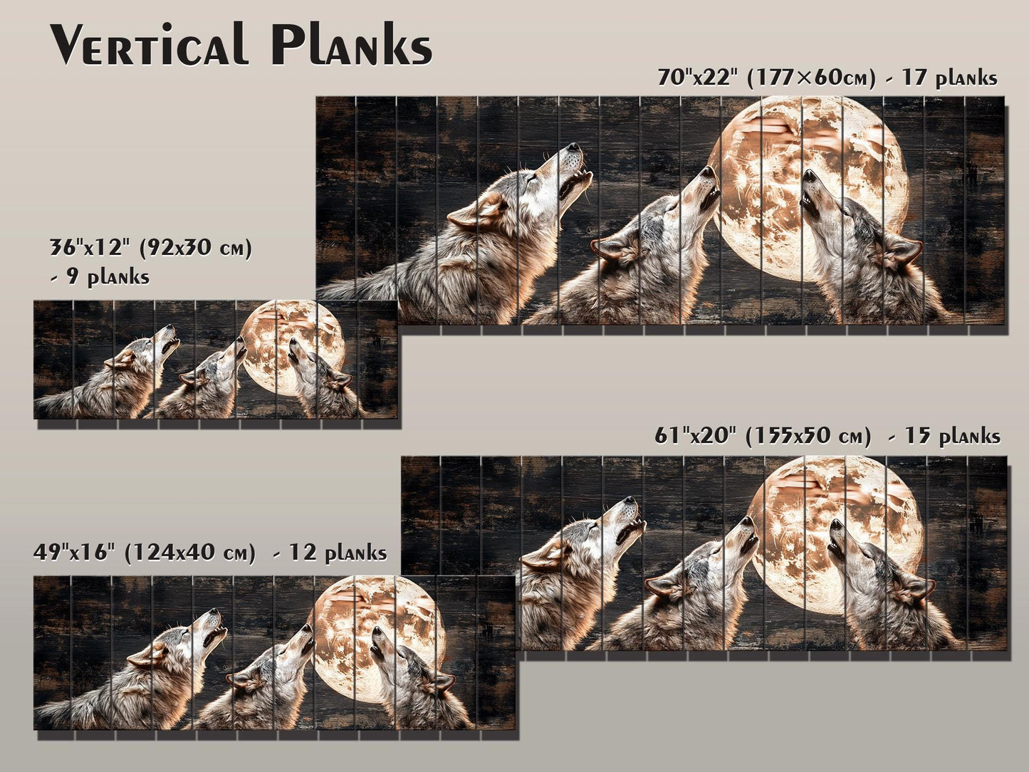 Rustic Wood Wall Art – Howling Wolves Moon Print on Natural Wood | Indigenous Wolf Decor