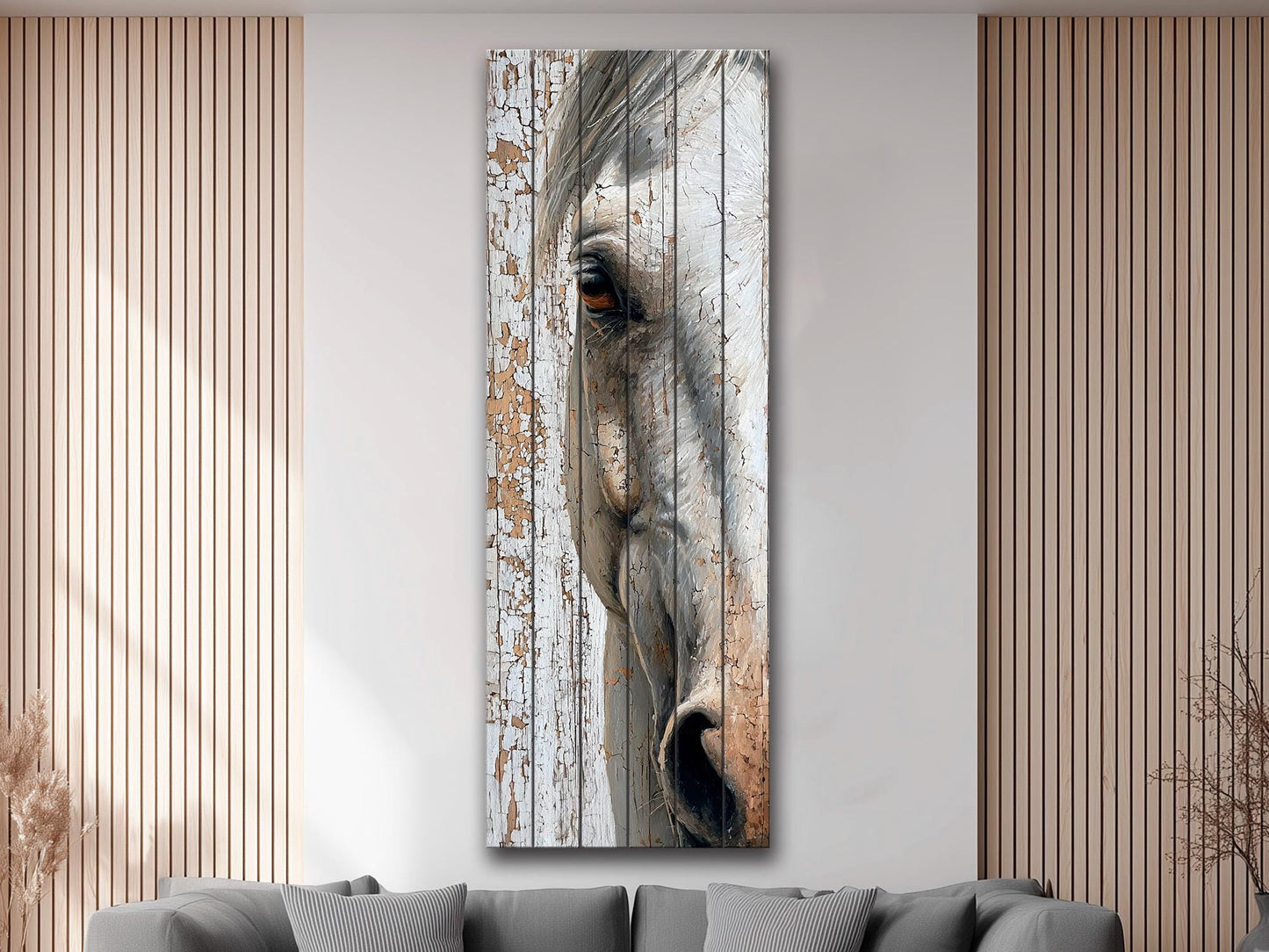 Rustic Wood Wall Art – Horse Portrait Print on Textured Wood Panel for Cozy Farmhouse Decor