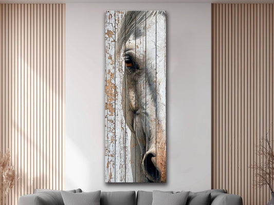 Rustic Wood Wall Art – Horse Portrait Print on Textured Wood Panel for Cozy Farmhouse Decor