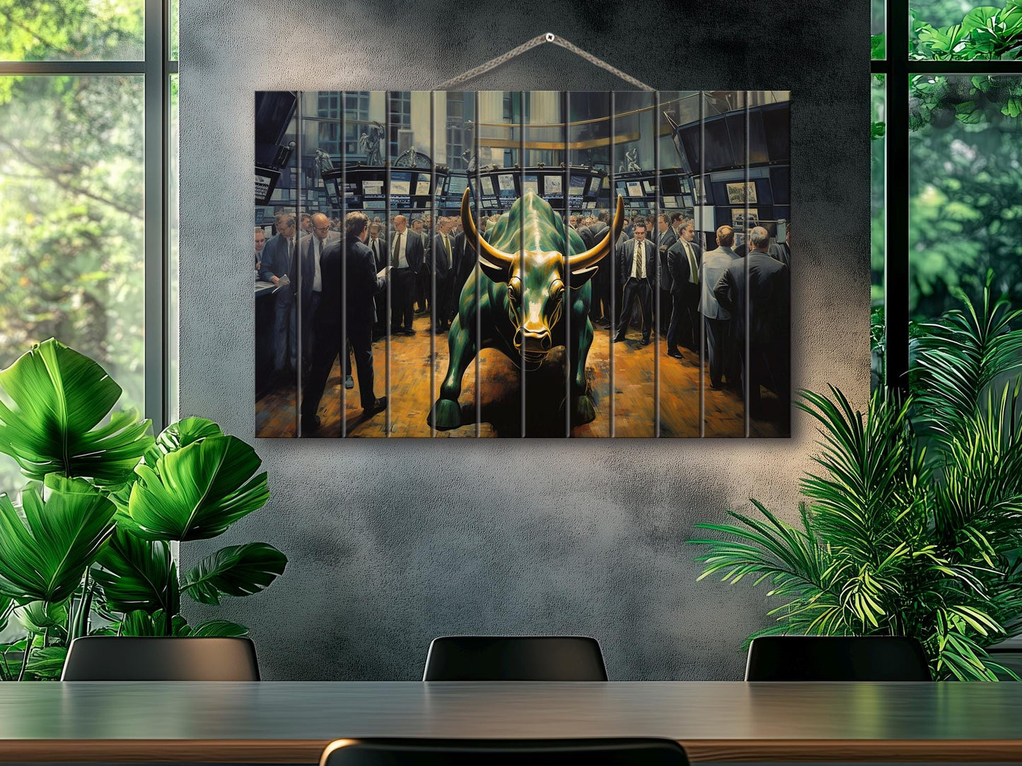 Wall Street Bull Painting – Rustic Wood Wall Art | Charging Bull Print, Trader Gift