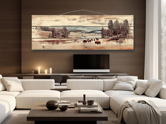 Yellowstone Wood Print – Rustic Wall Decor on Natural Wood Art Panel
