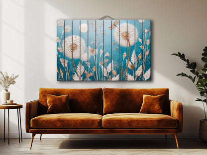 Dandelion Wall Art – Rustic Wood Print | Floral Wood Decor on Smooth Linden