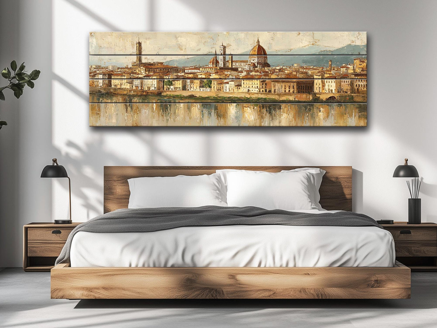 Florence Skyline Wood Print – Beige Wall Decor | Italian Cityscape Art On Wooden Hanging