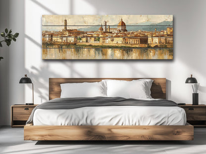 Florence Skyline Wood Print – Beige Wall Decor | Italian Cityscape Art On Wooden Hanging