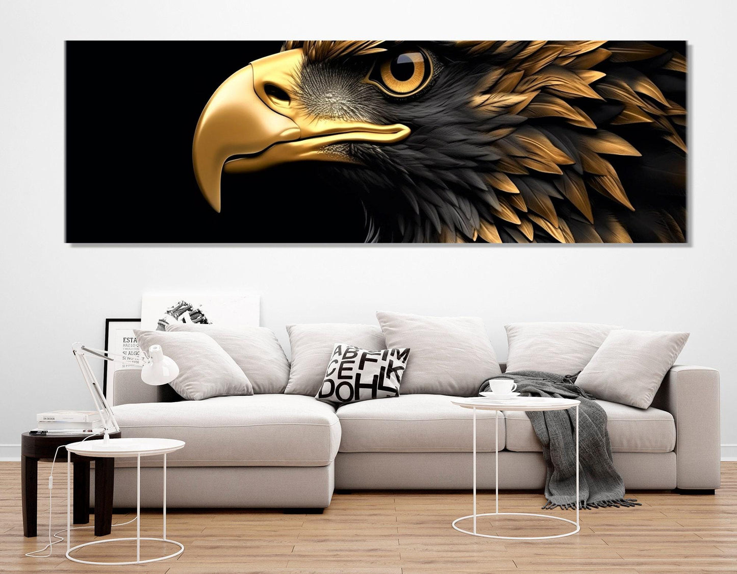Gold Feather Eagle Canvas | Framed Canvas Art - Ready to Hang, Large Eagle Wall Art
