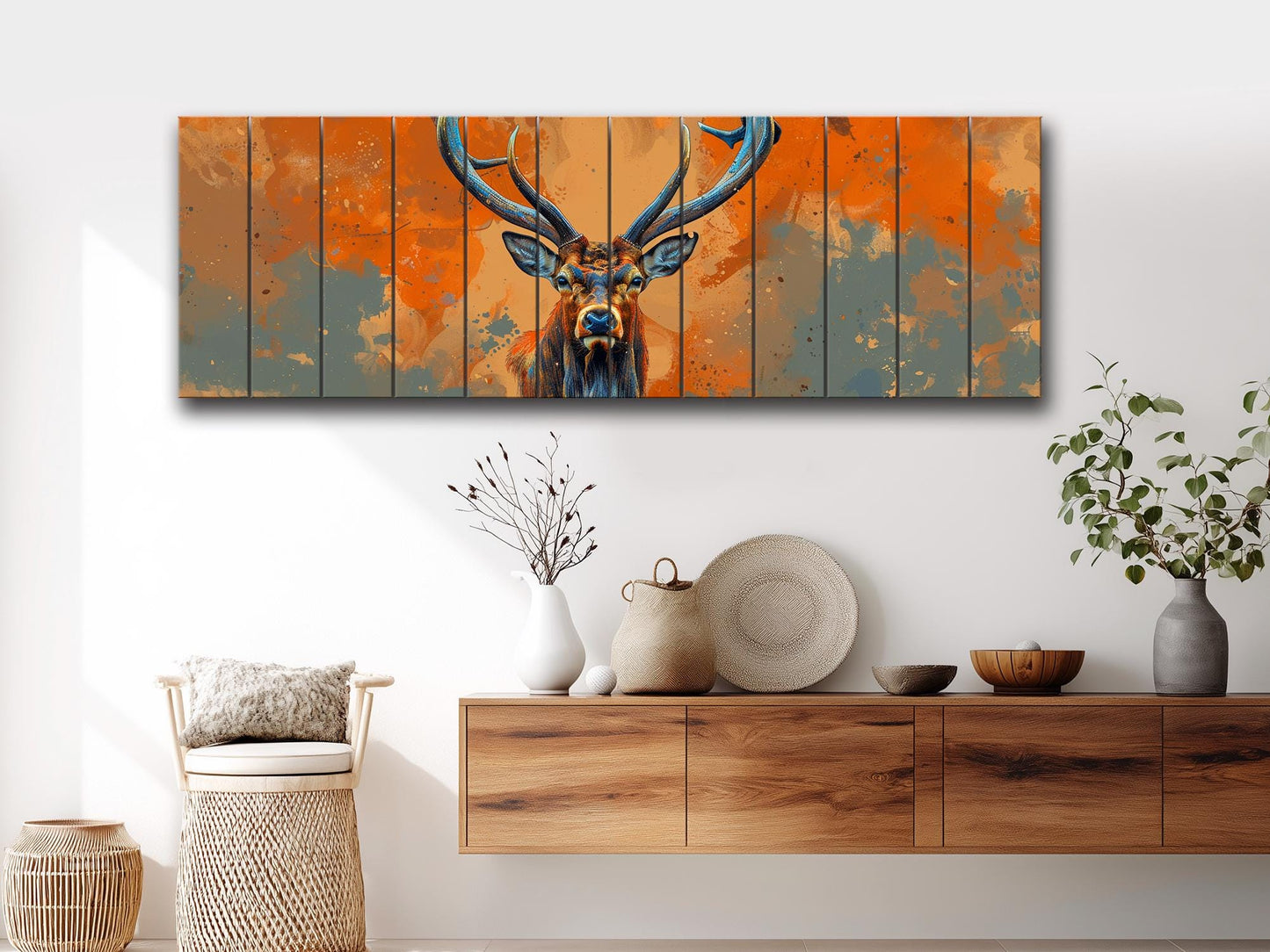 Wood Wall Art – Majestic Deer Print on Natural Wood with Rustic Grain Texture