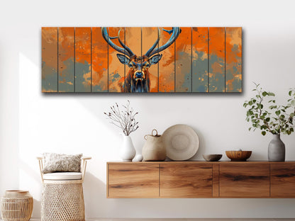 Wood Wall Art – Majestic Deer Print on Natural Wood with Rustic Grain Texture