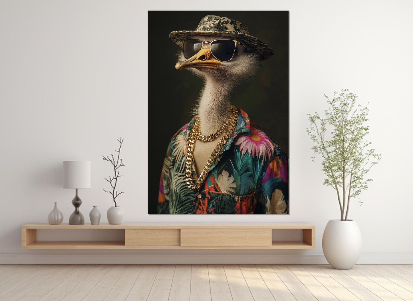 Ostrich Canvas Print – Funny Ostrich Art | Framed & Ready to Hang Party Wall Decor