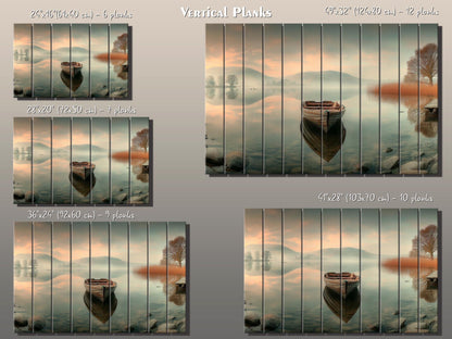 Boat on Misty Lake Print on Wood, Serene Nature Landscape, Rustic Mountain Wall Art