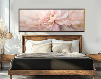 Peony Flower Painting - Framed Cotton Canvas Print | Panoramic Floral Wall Art