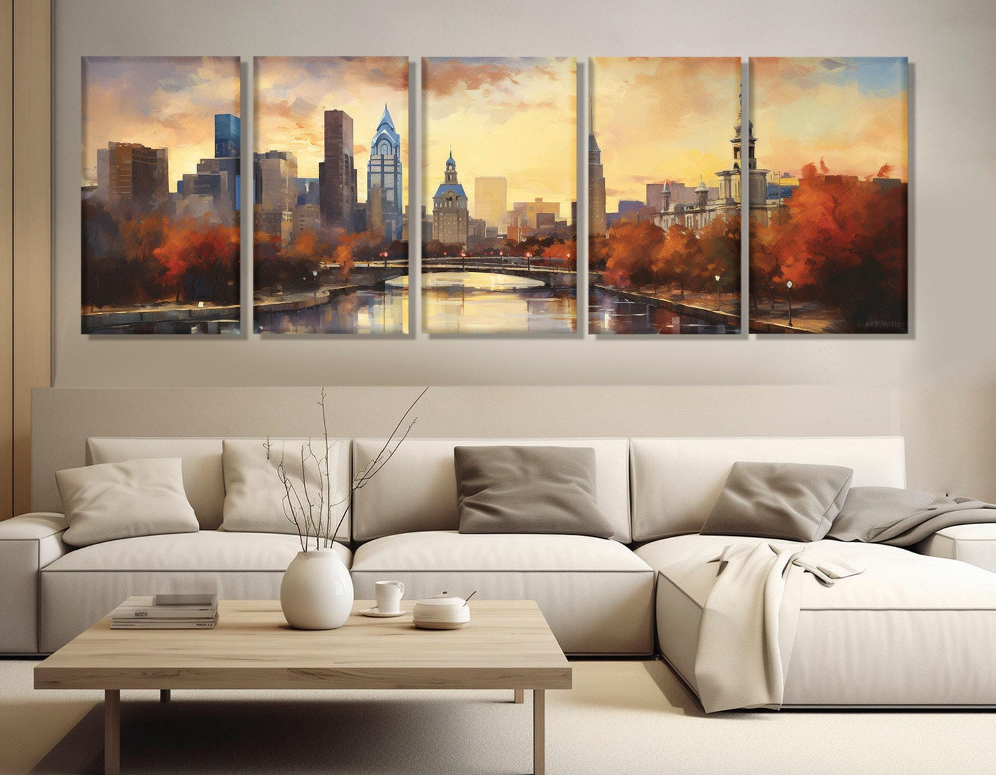 Philadelphia Wall Art – Large Abstract City Painting on Cotton Canvas | Framed Print