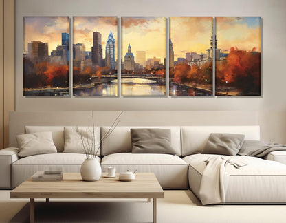 Philadelphia Wall Art – Large Abstract City Painting on Cotton Canvas | Framed Print