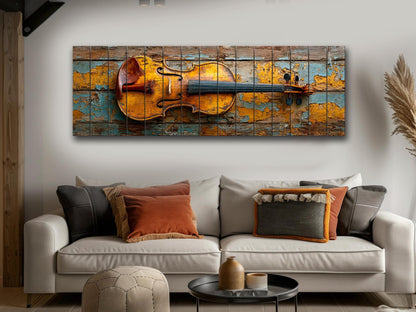 Violin Wood Print – Rustic Music Art on Smooth Linden Wood Planks | Farmhouse Wall Decor