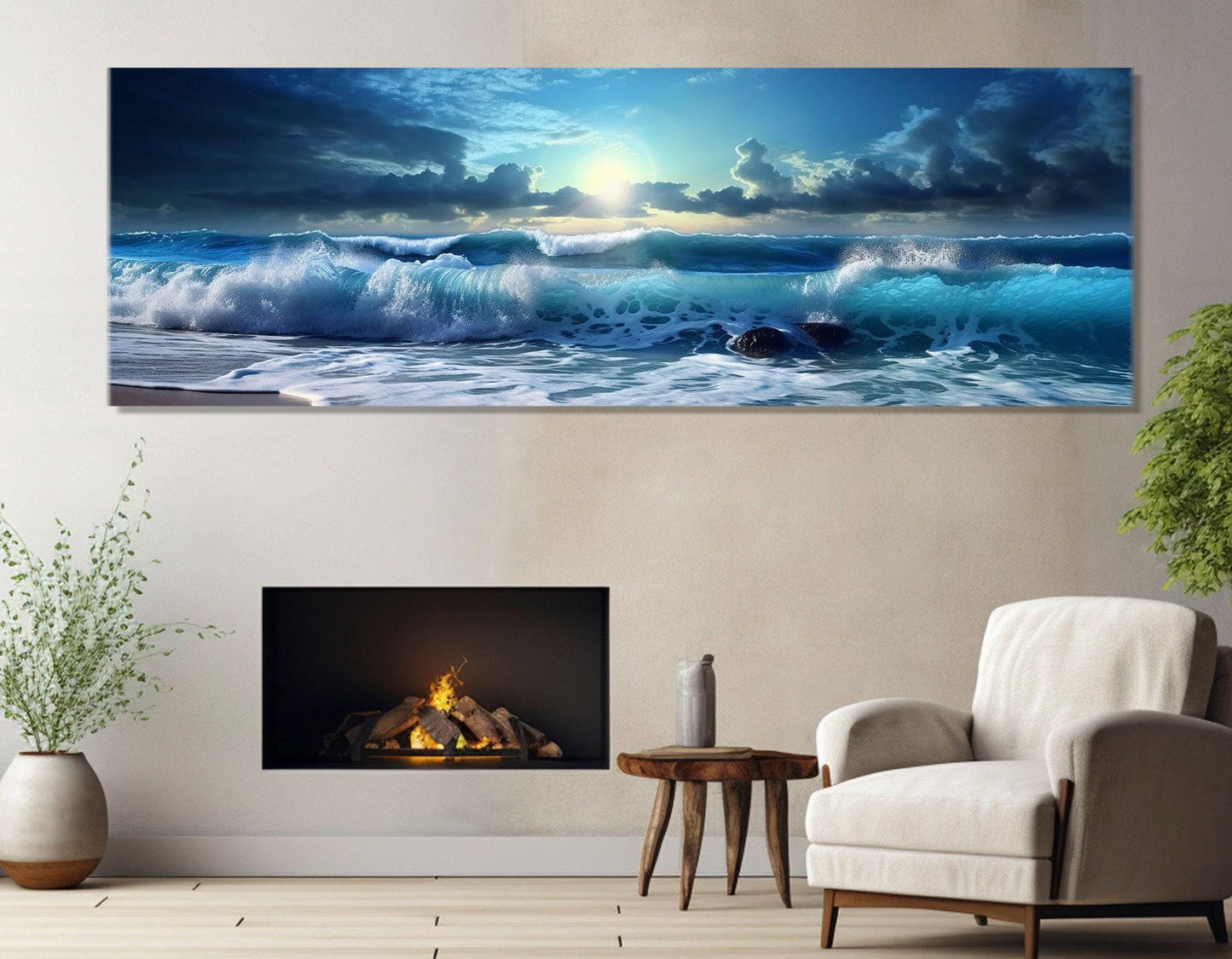 Sea Canvas Art - Large Ocean Waves Canvas Print | Panoramic Wall Art, Ready to Hang