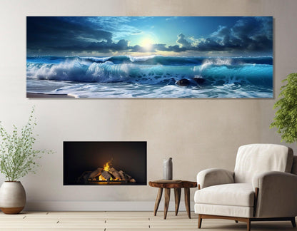 Sea Canvas Art - Large Ocean Waves Canvas Print | Panoramic Wall Art, Ready to Hang