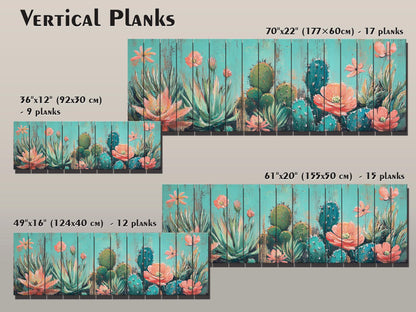 Cacti Garden with Blooming Succulents Print on Natural Wood, Rustic Flowers Painting, Cozy Cabin Wall Decor, Cactus Painting, Wood Wall Art