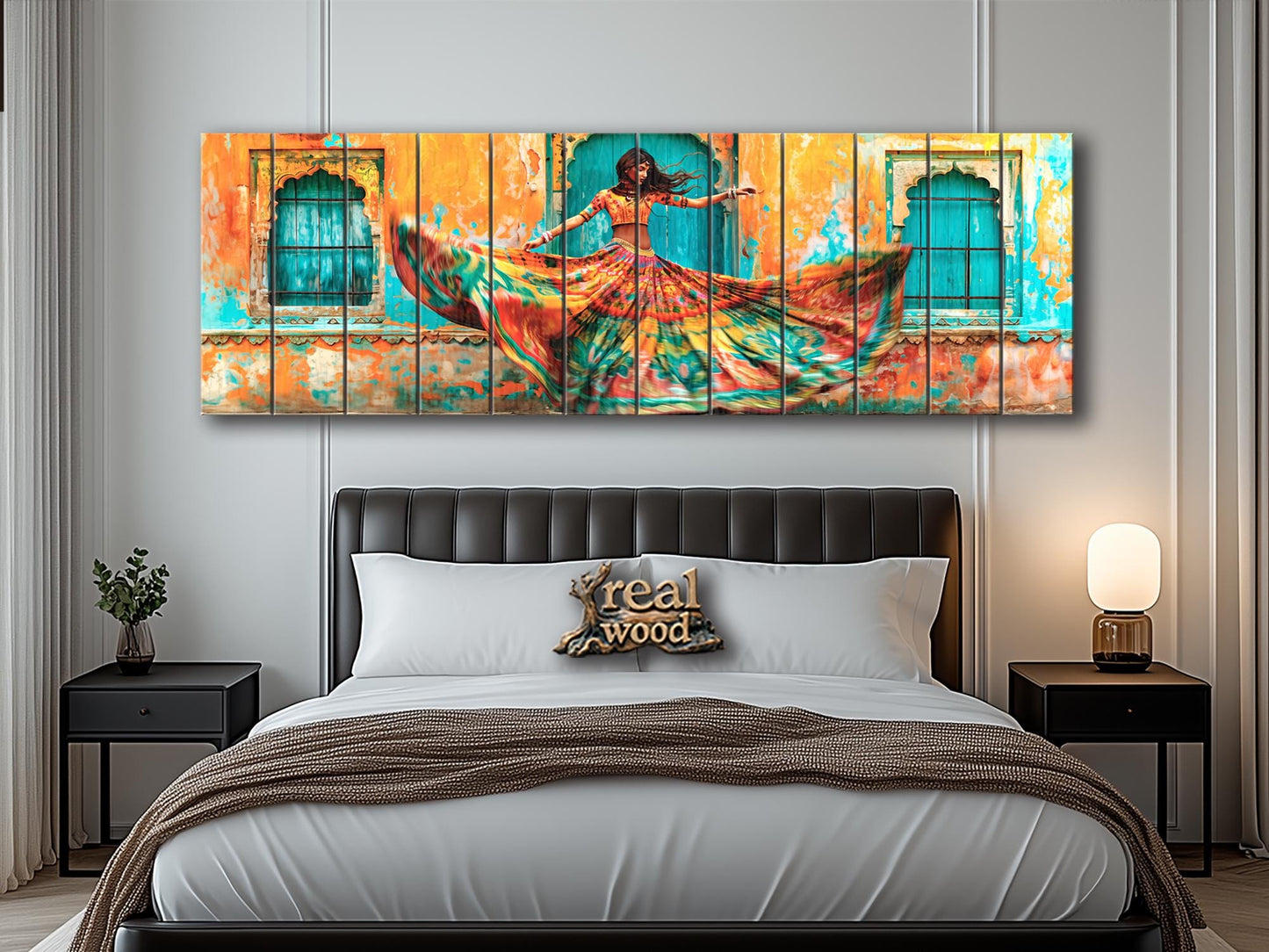 Wood Wall Art - Large Rajasthan Wall Art With Indian Woman Print On Wood Panel