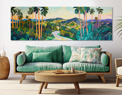 Beverly Hills Canvas Print - Retro City Skyline Art | Framed Multi Panel Wall Decor