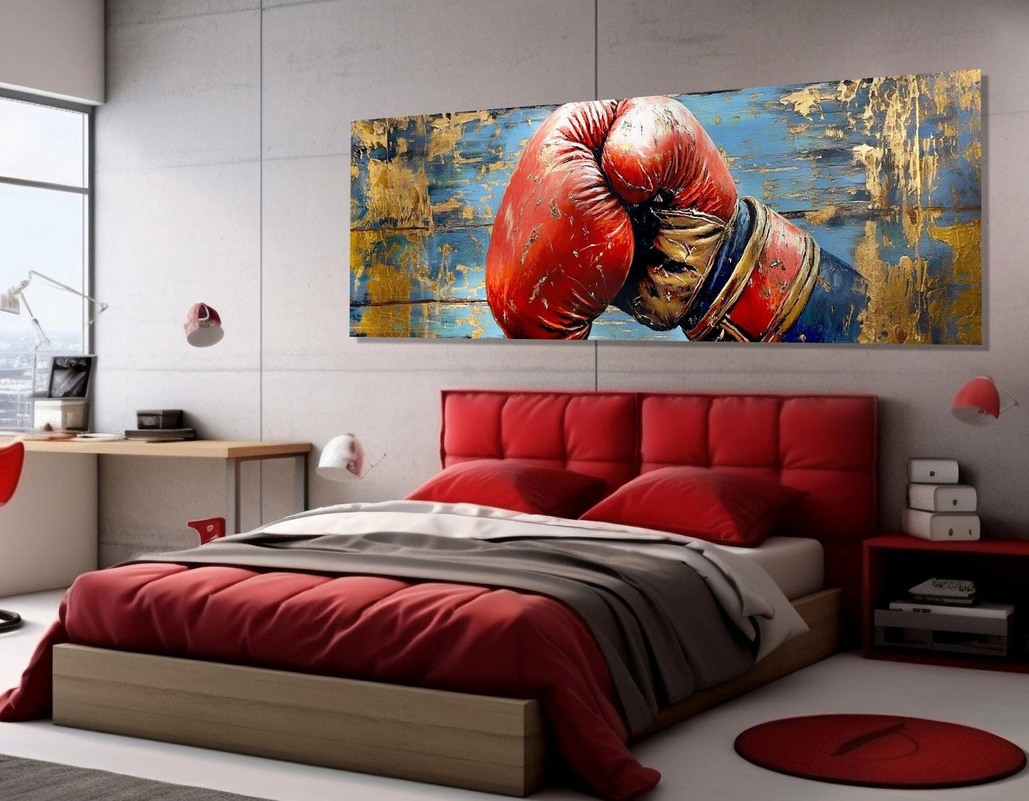 Boxing Wall Art – Retro Boxing Glove Painting on Gallery Wrapped Cotton Canvas Print