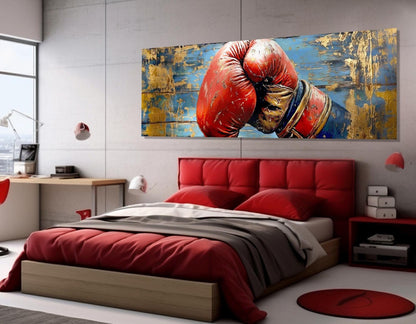 Boxing Wall Art – Retro Boxing Glove Painting on Gallery Wrapped Cotton Canvas Print