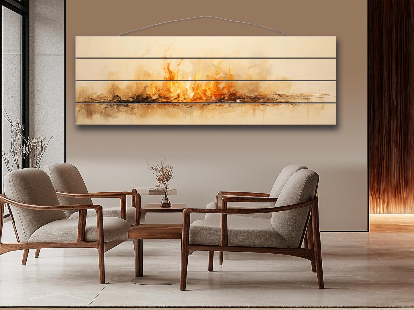 Fire Print Wood Art – Rustic Wall Decor on Natural Wood Plank Artwork