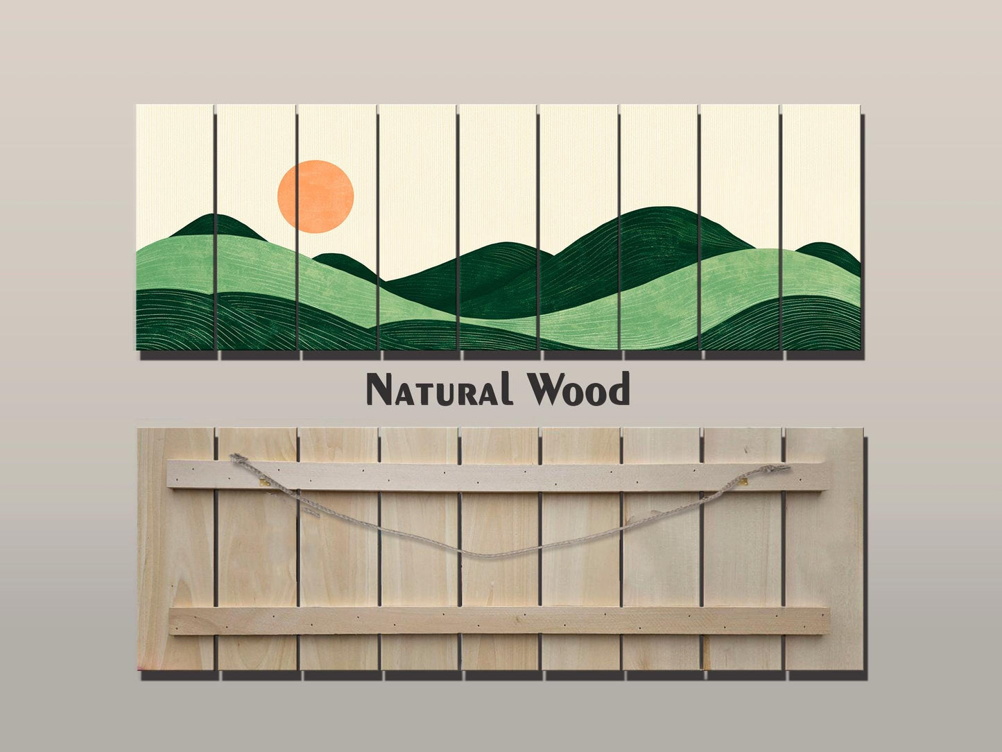 Minimalist Landscape Print on Wood, Boho Hills and Sun Wall Art
