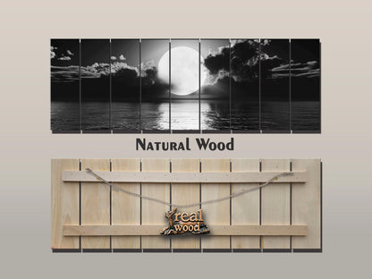Wood Wall Art - Scenic Moon Print on Natural Wood | Large Moonlight Poster