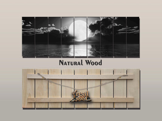 Wood Wall Art - Scenic Moon Print on Natural Wood | Large Moonlight Poster