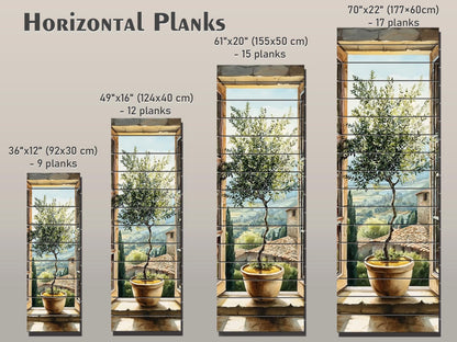 Window with Olive Tree Print on Wood, Tuscan Wall Art, Italian Watercolor Decor