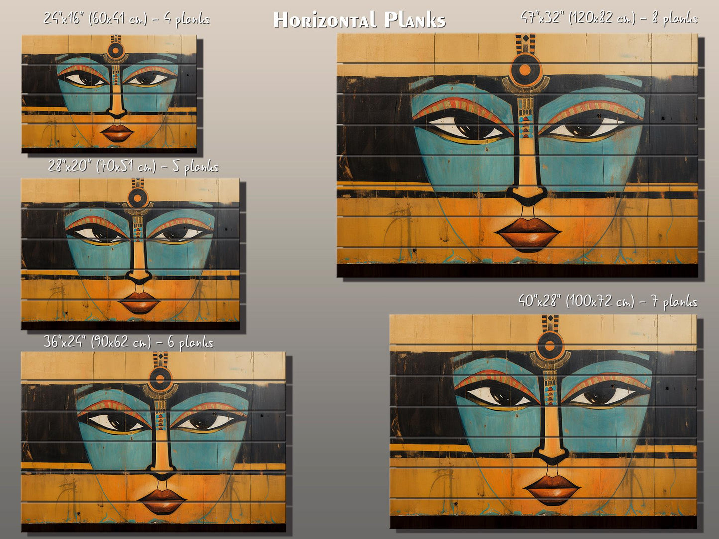 Egyptian Art Print | Retro Abstract Wooden Wall Art on Natural Wood Planks