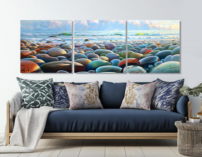 Beach Pebbles Canvas Print – Colorful Abstract Beach Stones Wall Art, Ready to Hang