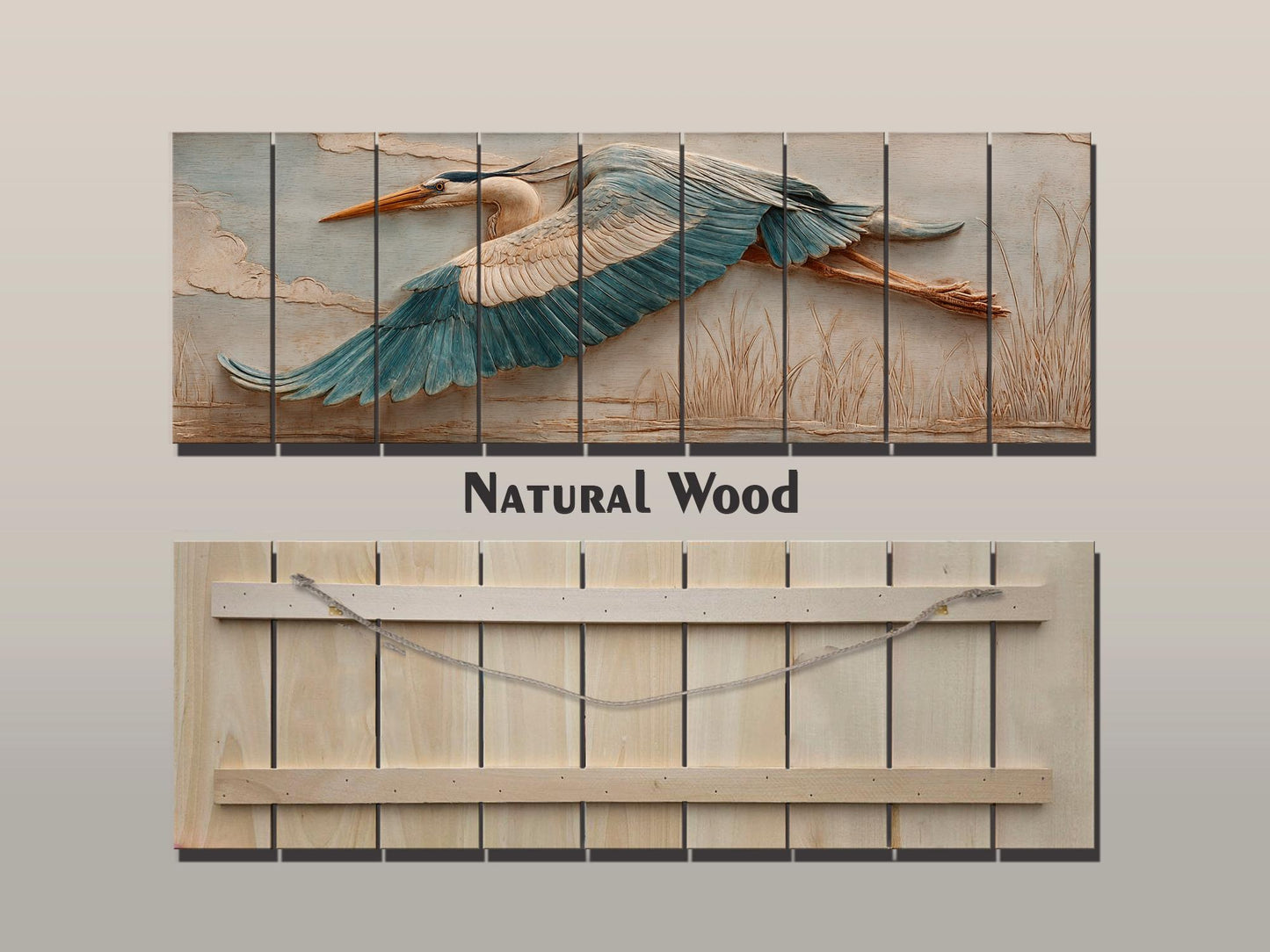 Heron Wood Wall Art - Rustic Nature Decor | Elegant Bird Poster on Wood Plank
