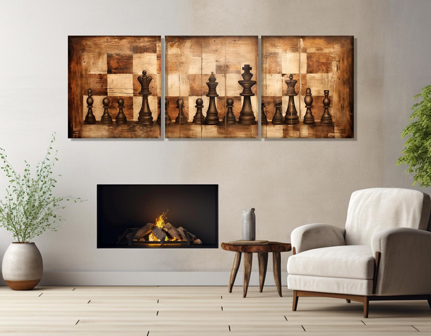 Chess Wall Art – Rustic Abstract Chess Canvas Print | Framed & Ready to Hang
